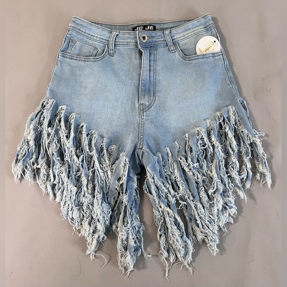 JC & JQ Shorts Womens Sz Medium Denim Frayed Fringed Hem Festival High Waist - Picture 4 of 10